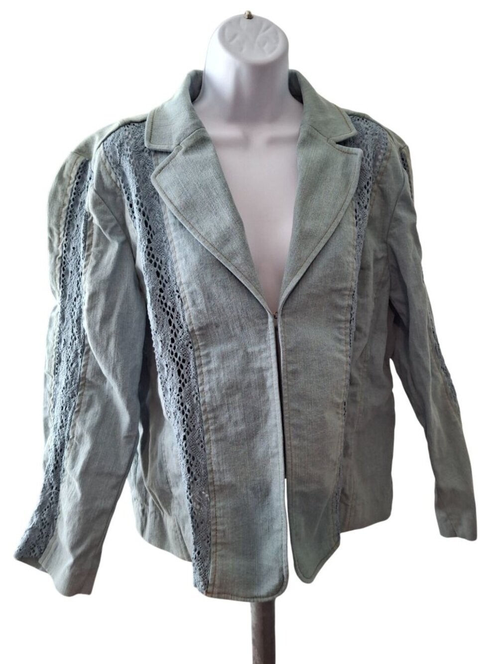Doncaster Sport Womens Aqua Blazer Lace Crochet Cotton Y2K Coastal Boho Jacket